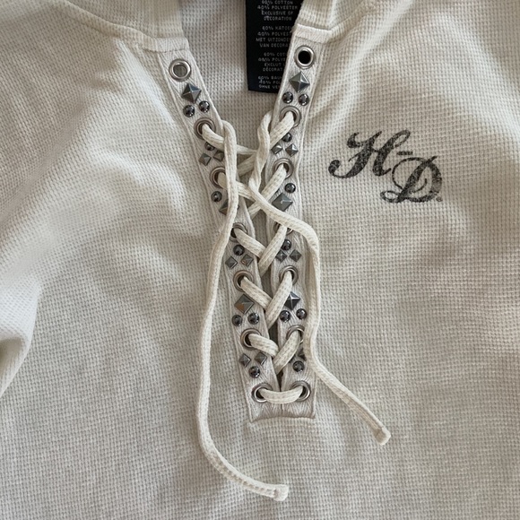 Harley Davidson Waffle Weave Hooded Size Small Top - Picture 12 of 14